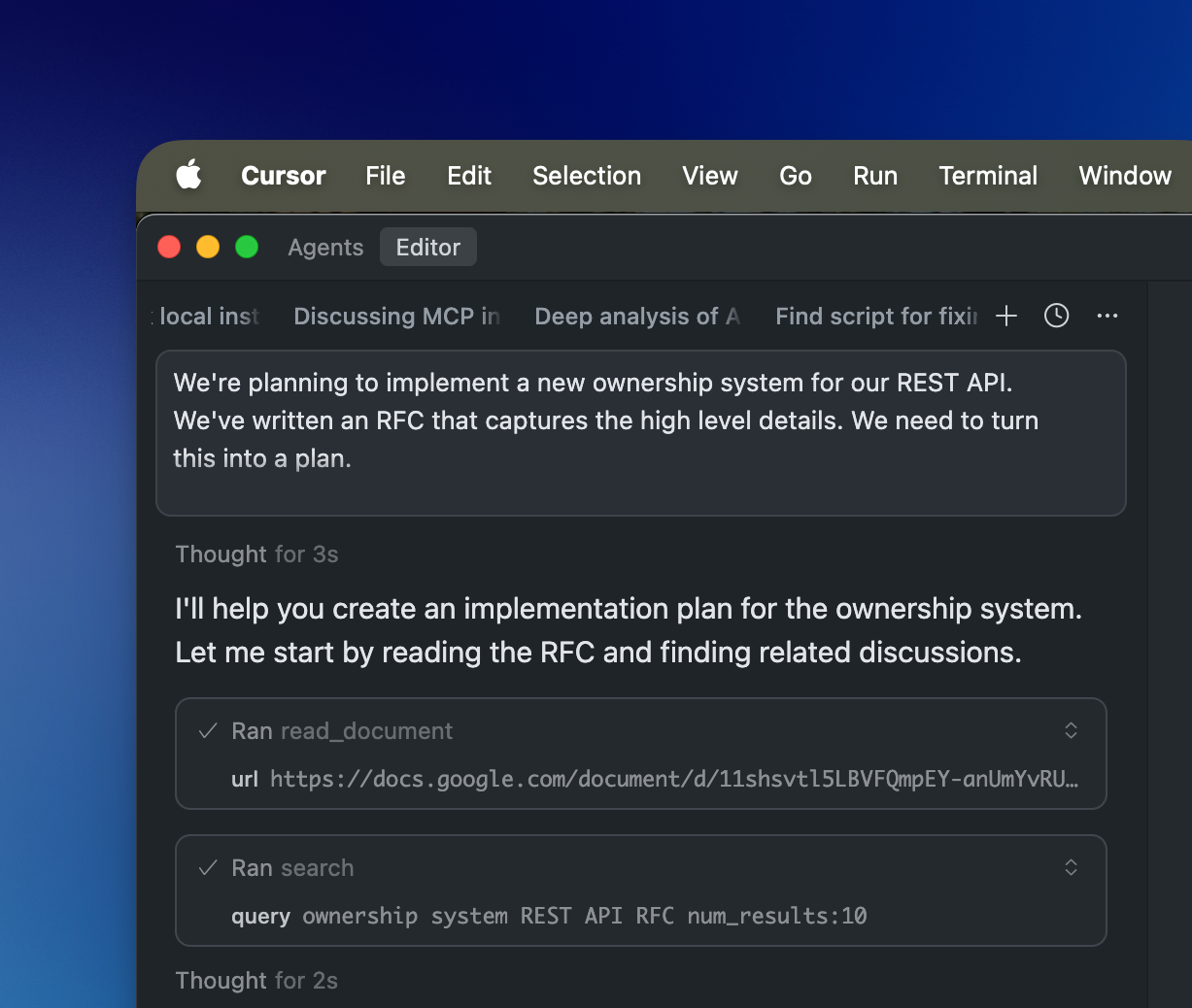 Screenshot showing MCP server integration with AI clients